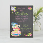 Chalkboard Viktorianisch gestapelte Teeaufnahmen E Einladung (Stehend Vorderseite)