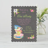 Chalkboard Viktorianisch Stacks Teezeremonien Teez Einladung (Stehend Vorderseite)