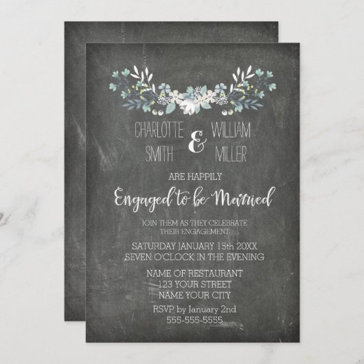 Chalkboard Vintag Floral Engagement Einladung (Vorne/Hinten)