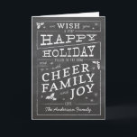 Chalkboard Vintag Style Happy Holiday Feiertagskarte<br><div class="desc">Vintag inspiriert Typografie verleiht dieser Chalboard-Café-Signatur-Stil fröhliche Urlaubskarte ein charmantes und festliches Gefühl mit Details zu den heiligen Zweigen. Passen Sie das Jahr,  den Familiennamen,  das Foto und die personalisierte,  vorgedruckte Nachricht an,  um dies zu einer echten Art zu machen.</div>
