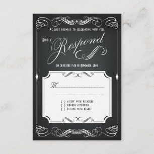 Chalkboard Vintage Bold Typografy Wedding RSVP Karte