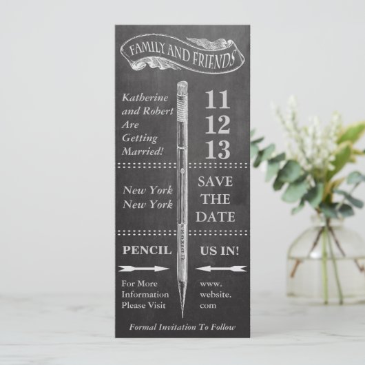 Chalkboard Vintage Wedding Save the Date (Stehend Vorderseite)