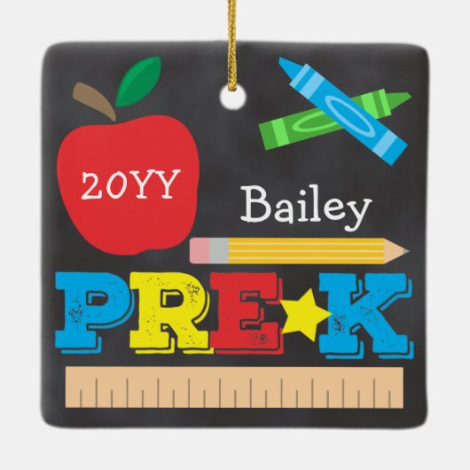 Chalkboard vor der Schule Keepake farbig Keramikornament (Rückseite)