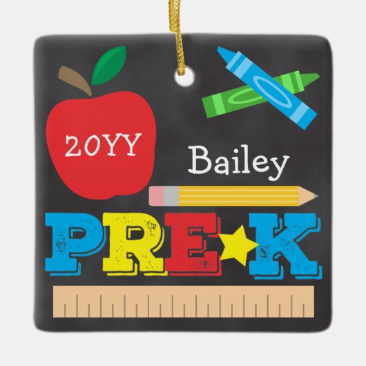 Chalkboard vor der Schule Keepake farbig Keramikornament (Vorderseite)