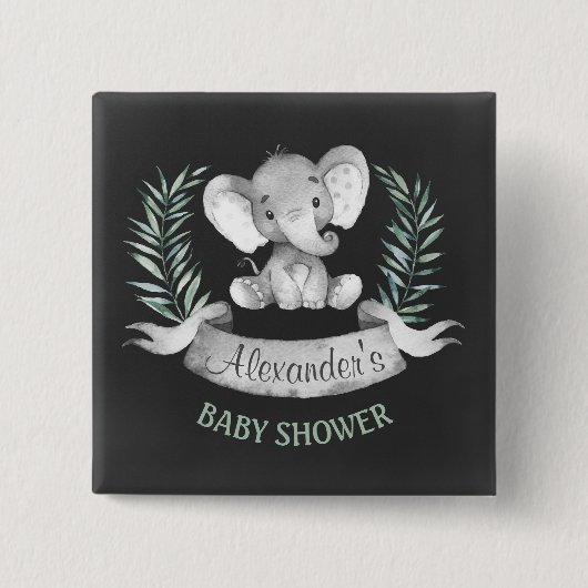 Chalkboard Wasserfarbe Elephant Babydusche Button (Vorderseite)