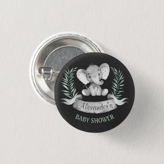 Chalkboard Wasserfarbe Elephant Babydusche Button (Vorne & Hinten)