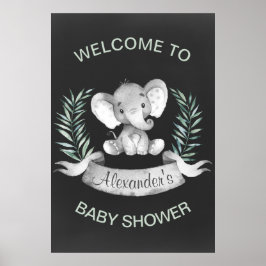 Chalkboard Wasserfarbe Elephant Babydusche Poster