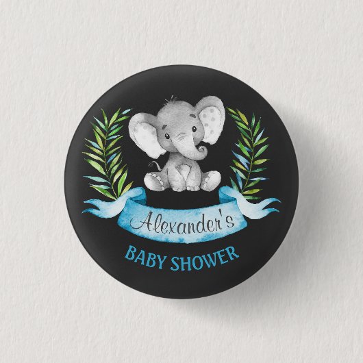 Chalkboard Wasserfarbe Elephant Boy Baby Dusche Button (Vorderseite)