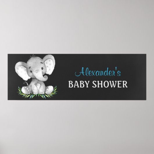 Chalkboard Wasserfarbe Elephant Boy Baby Dusche Poster (Vorne)
