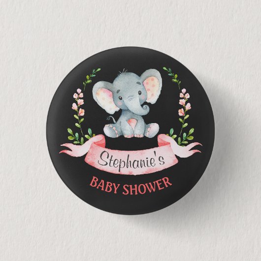 Chalkboard Wasserfarbe Elephant Girl Baby Dusche Button (Vorderseite)