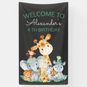 Chalkboard Wasserfarbe Niedlich Safari Tiere Gebur Banner