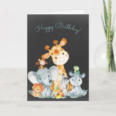 Chalkboard Wasserfarbe Niedliche Jungle Tiere Gebu Karte (Vorderseite)