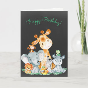 Chalkboard Wasserfarbe Niedliche Jungle Tiere Gebu Karte