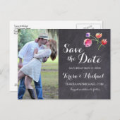Chalkboard Wasserfarben-Blume Save the Date Ankündigungspostkarte (Vorne/Hinten)