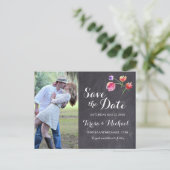Chalkboard Wasserfarben-Blume Save the Date Ankündigungspostkarte (Stehend Vorderseite)