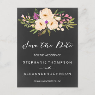 Chalkboard Wasserfarbenanemonen Save the Date Ankündigungspostkarte