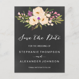 Chalkboard Wasserfarbenanemonen Save the Date Ankündigungspostkarte