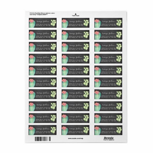 Chalkboard Wasserfarbkaktus-Adressetikett (Vorne)