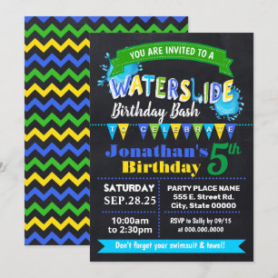 Chalkboard Wasserrutsche Geburtstag Sommer Party b Einladung