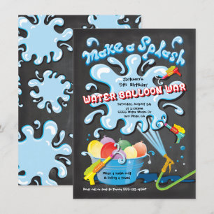 Chalkboard Water Balloon War Geburtstagsparty Einladung