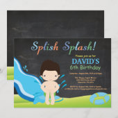 Chalkboard Water Slide Pool Geburtstagsparty Einladung (Vorne/Hinten)