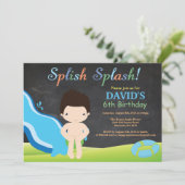 Chalkboard Water Slide Pool Geburtstagsparty Einladung (Stehend Vorderseite)