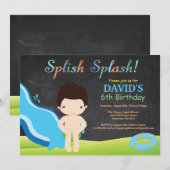 Chalkboard Water Slide Pool Geburtstagsparty Einladung (Vorne/Hinten)