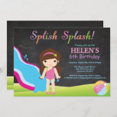 Chalkboard Water Slide Pool Geburtstagsparty Einladung (Vorne/Hinten)