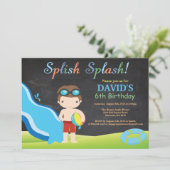 Chalkboard Water Slide Pool Geburtstagsparty Einladung (Stehend Vorderseite)