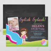 Chalkboard Water Slide Pool Geburtstagsparty Einladung (Vorne/Hinten)