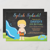Chalkboard Water Slide Pool Geburtstagsparty Einladung (Vorne/Hinten)