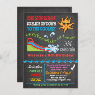 Chalkboard Water slide Schwimmbad Geburtstagsparty Einladung