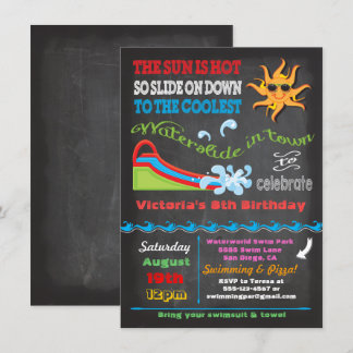 Chalkboard Water slide Schwimmbad Geburtstagsparty Einladung