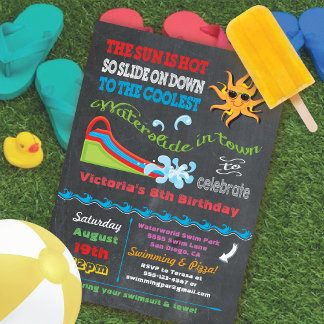 Chalkboard Water slide Schwimmbad Geburtstagsparty Einladung
