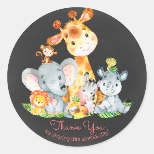 Chalkboard Watercol Niedliche Jungle-Tiere Vielen  Runder Aufkleber