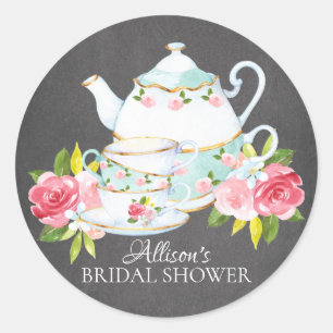 Chalkboard Watercolor Bridal ShowerTea Party Runder Aufkleber
