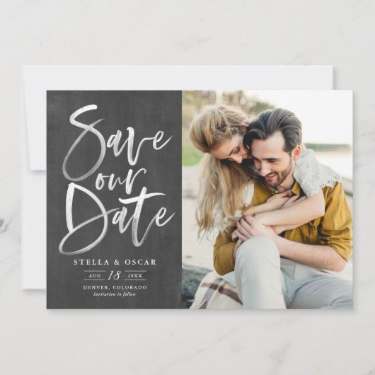 Chalkboard Watercolor Brush Calligraphy Foto Save The Date (Vorderseite)