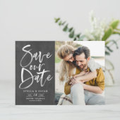 Chalkboard Watercolor Brush Calligraphy Foto Save The Date (Stehend Vorderseite)