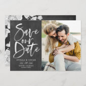 Chalkboard Watercolor Brush Calligraphy Foto Save The Date (Vorne/Hinten)