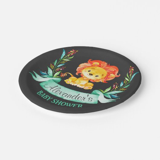 Chalkboard Watercolor Löwendusche Pappteller (Schrägansicht)