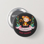 Chalkboard Watercolor Monkey Girl Baby Dusche Button (Vorne & Hinten)