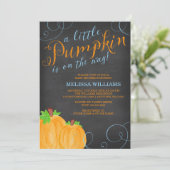 Chalkboard Watercolor Pumpkin Boy Babydusche Einladung (Stehend Vorderseite)