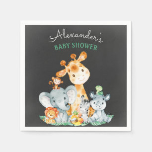 Chalkboard Watercolor Safari Animals Kinderdusche Serviette