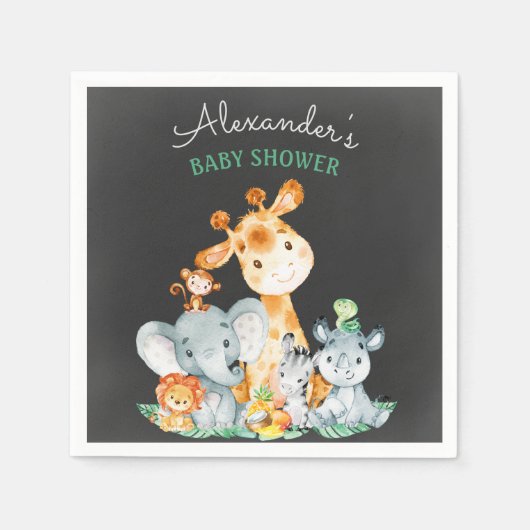 Chalkboard Watercolor Safari Animals Kinderdusche Serviette (Vorderseite)