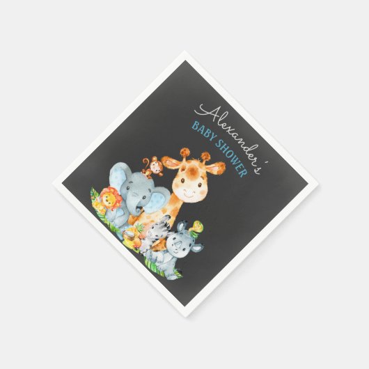 Chalkboard Watercolor Safari Animals Kinderdusche Serviette (Ecke)