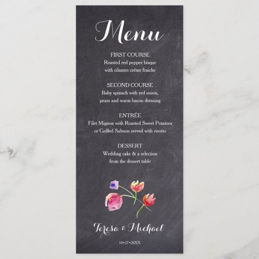 Chalkboard Watercolour Flower Menu card Menükarte (Vorderseite)