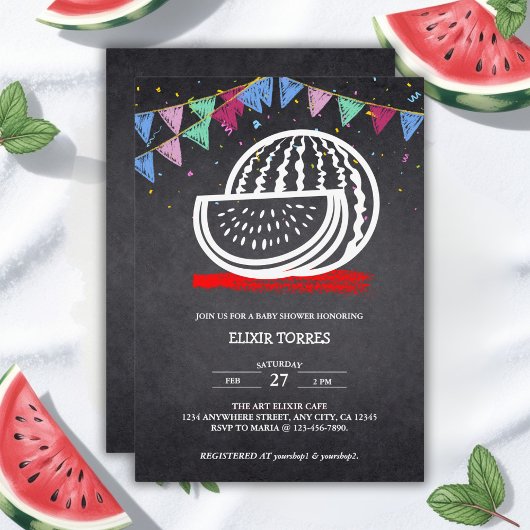 Chalkboard Watermelon Zeichnend Kinderdusche Einladung