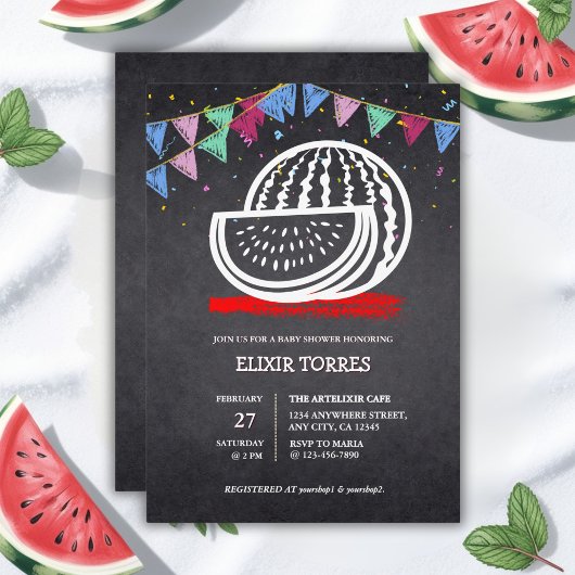 Chalkboard Watermelon Zeichnend Kinderdusche Einladung