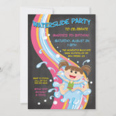 Chalkboard Waterslide Pool Party Einladung (Vorderseite)