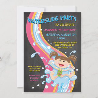 Chalkboard Waterslide Pool Party Einladung